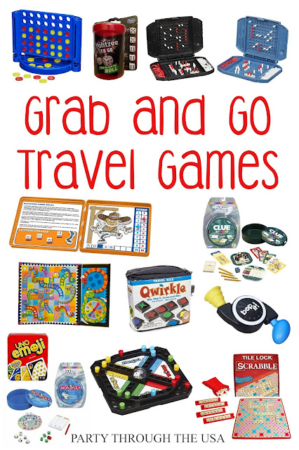 collage of store-bought travel games