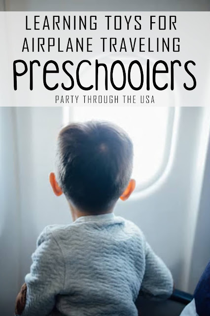 A list of preschool learning toys that are great for airplane travel, because they are quiet, self-contained, reusable, and don't have too many pieces
