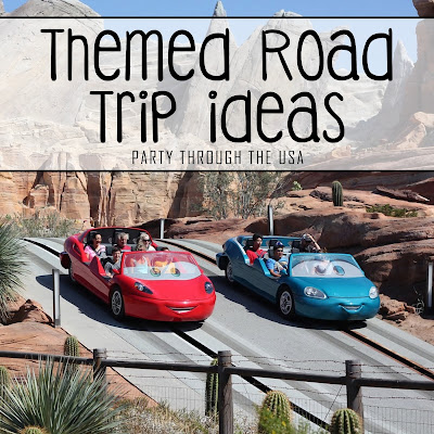 Picture of Pixar Cars ride at Disney's California Adventure with word overlay saying "Themed Road Trip Ideas"