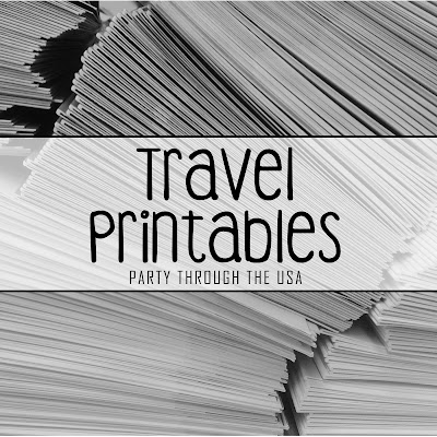 Picture of a stack of papers with text overlay that says "Travel Printables"